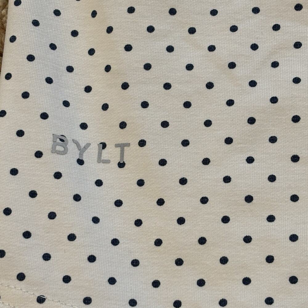 BYLT Drop Cut Lux Polo Men’s XXL Cream Navy Polka Dot Short Sleeve Cotton Blend - Picture 6 of 7